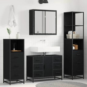 vidaXL Σετ Επίπλων Μπάνιου με ράφι 3 pcs Μαύρη Οξυά Επεξεργασμένο ξύλο