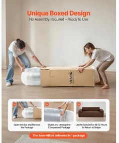 VEVOR 2110 mm Modern Sofa, Comfy Corduroy Couch with Deep Seats, Cloud Sofa with Wide Armrests, No Assembly Required, Large Plush Couch Ideal for Living Room, Bedroom, Apartment and Office, Brown