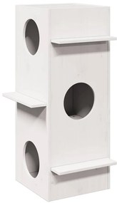 vidaXL Σπίτι για γάτες Λευκό 43x43x90 cm από μασίφ ξύλο πεύκο