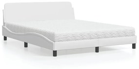 Κρεβάτι με Στρώμα Λευκό 160x200εκ.από Συνθετικό Δέρμα - Λευκό