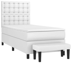 vidaXL Κρεβάτι Boxspring με Στρώμα Λευκό 100x200εκ.από Συνθετικό Δέρμα