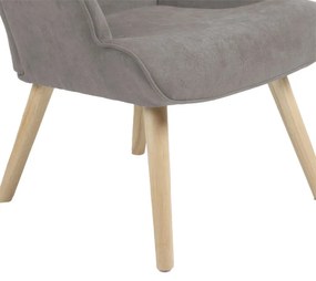 Πολυθρόνα Fluffy pakoworld ύφασμα γκρι-πόδι rubberwood φυσικό 75x69x96εκ