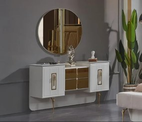 Stewehome Λουξ Λευκό Ντυτό Ντουλάπι Συρταριέρα με Καθρέφτη 134x42x47 cm