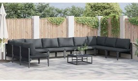vidaXL Σετ Καναπέ Κήπου με μαξιλάρι 11 pcs Μαύρο Ατσάλι