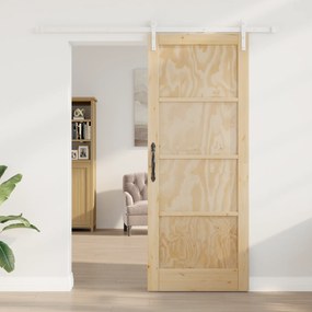 vidaXL Συρόμενη Πόρτα με Σετ Εξαρτημάτων 83x211 εκ. Σταθερό Ξύλο Πεύκο