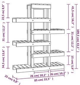 Βάση Γλάστρας Γκρι 85 x 25 x 109,5 εκ. από Μασίφ Ξύλο Πεύκου - Γκρι