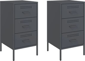 vidaXL Κομοδίνα 2 τεμ. Ανθρακί 36x39x68 εκ. από Χάλυβα