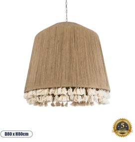 02093 GloboStar®  PUERTORICO 02093 Boho Κρεμαστό Φωτιστικό Καμπάνα Τρίφωτο 3 x E27 IP20 Μπεζ &amp; Λευκό Βαμβακερό Νήμα - Μ80 x Π80 x Υ80cm