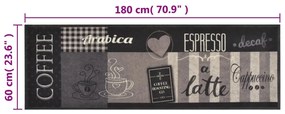 vidaXL Χαλί Κουζίνας Πλενόμενο Μαύρο Επιγραφή Καφές 60x180 εκ. Βελούδο