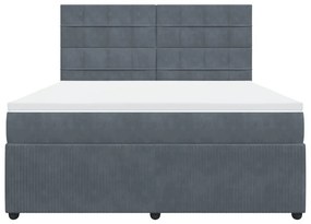 Κρεβάτι Boxspring με Στρώμα Σκούρο Γκρι 180x200 εκ. Βελούδινο - Γκρι