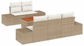 vidaXL Σετ Καναπέ Κήπου με μαξιλάρι 6 pcs Μπεζ Πολυ ράταν