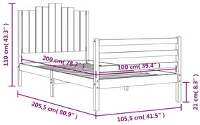 Πλαίσιο Κρεβατιού με Κεφαλάρι Λευκό 100x200 εκ. Μασίφ Ξύλο - Λευκό