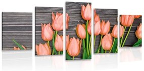 Εικόνα 5 μερών με γοητευτικές πορτοκαλί τουλίπες σε ξύλινο φόντο - 100x50