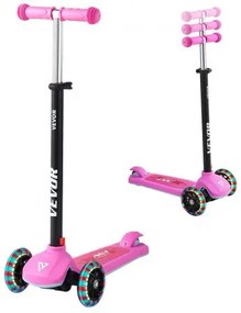 VEVOR Kick Scooter for Kids Ages 3+, 3-Wheel Toddler Scooter with Light-Up Wheels, Adjustable Height Handlebar, Wide Anti-Slip Deck, Lightweight Aluminum Frame for Boys and Girls up to 74.8 kg, Pink