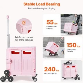 VEVOR Foldable Cart with Stair Climbing Wheels Collapsible Rolling Crate 65L