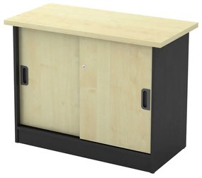 WOODWELL ΕΟ126,3ΝΤΟΥΛΑΠΙ-Α Γραφείου Πλαϊνό, 2 Φύλλα Συρόμενα, 2 Ράφια, Απόχρωση Dark Grey - Beech 90x45x70cm ΕΟ126,3