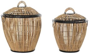 Σετ καλαθιών DKD Home Decor Μαύρο Φυσικό Μέταλλο ρατάν 48 x 48 x 55 cm (x2)