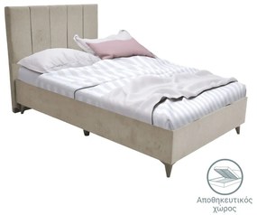 Κρεβάτι μονό Dreamland pakoworld με αποθηκευτικό χώρο κρεμ ύφασμα 120x200εκ