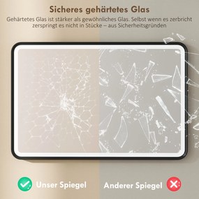 Καθρέφτης μπάνιου LED 90 x 60 cm, φώτα, 3 χρώματα, με δυνατότητα ρύθμισης φωτεινότητας, λειτουργία μνήμης, οριζόντια και κάθετη, μαύρο