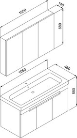 Martin Trend 105 Anthracite  MDF - Πάγκος με Νιπτήρα &amp; Καθρέπτη