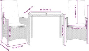 vidaXL Σετ Επίπλων Bistro 3 τεμ. Μαύρο Συνθ. Ρατάν/Ακακία + Μαξιλάρια