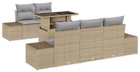 vidaXL Σετ 6 Τεμαχίων Καναπέ Κήπου με Μαξιλάρια Μπεζ Πολυ Ρατάν