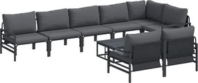 vidaXL Σετ Καναπέ Κήπου με μαξιλάρι 9 pcs Μαύρο Ατσάλι