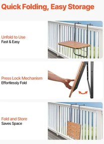 VEVOR Balcony Hanging Table 25 x 24 in Patio Railing Bar Table Adjusable