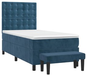 vidaXL Κρεβάτι Boxspring με Στρώμα Σκούρο Μπλε 90x200 εκ. Βελούδινο