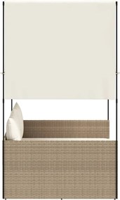 vidaXL Ξαπλώστρα Διπλή Μπεζ από Συνθετικό Ρατάν με Οροφή / Κουρτίνες