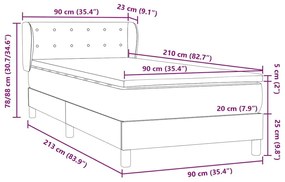 Box Spring κρεβάτι με στρώμα ανοιχτό γκρι 90x210 cm Βελούδινο - Γκρι