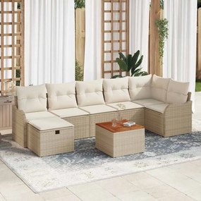 vidaXL Σετ Καναπέ Κήπου με μαξιλάρι 8 pcs Μπεζ Πολυ ράταν