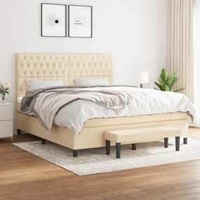 vidaXL Κρεβάτι Boxspring με Στρώμα Κρεμ 180x200 εκ. Υφασμάτινο