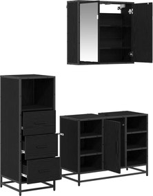 vidaXL Σετ Επίπλων Μπάνιου με ράφι 3 pcs Μαύρη Οξυά Επεξεργασμένο ξύλο