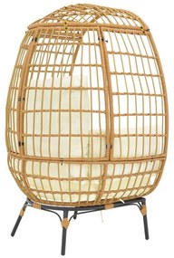 Πολυθρόνα Frox wicker rattan φυσικό-μεταλλικό φυσικό-μαύρο πόδι-μπεζ μαξιλάρι 96x76x145εκ 96x76x145 εκ.