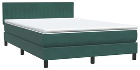 vidaXL Κρεβάτι Boxspring με Στρώμα Σκούρο Πράσινο 140x210εκ. Βελούδινο