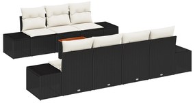 vidaXL Σετ 8 Τεμαχίων Καναπέ Κήπου με Μαξιλάρια Μαύρο Πολυ Ρατάν Ακακία