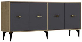 Μπουφές Sinta 475OLV2376 180x35x82,6cm Oak-Anthracite Μοριοσανίδα, Μελαμίνη