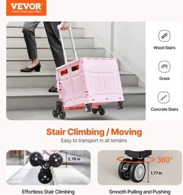 VEVOR Foldable Cart with Stair Climbing Wheels Collapsible Rolling Crate 65L