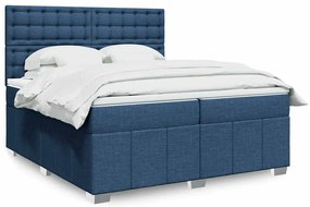 vidaXL Κρεβάτι Boxspring με Στρώμα Μπλε 200x200 εκ. Υφασμάτινο