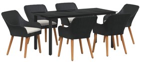 Σέτ φαγητού για κήπο με μαξιλάρι 7 pcs Μαύρο συνθετικό ρατάν