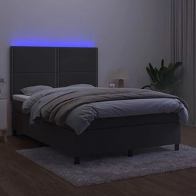 ΚΡΕΒΑΤΙ BOXSPRING ΜΕ ΣΤΡΩΜΑ &amp; LED ΣΚ. ΓΚΡΙ 140X190ΕΚ. ΒΕΛΟΥΔΙΝΟ 3136060