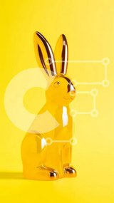 Intra Συλλεκτικό Ξύλινο Παζλ Plywood 4mm - Διακοσμητικό χρυσό ειδώλιο λαγουδάκι σε πολύχρωμο φόντο Σε Ξύλινο Κουτί - Διαστάσεις: 10x10 cm – 25 κομμάτια