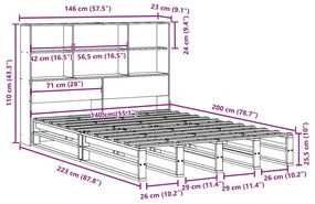 Κρεβάτι Βιβλιοθήκη Χωρίς Στρώμα 140x200 εκ Μασίφ Πεύκο - Καφέ