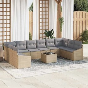 vidaXL Σετ Καναπέ με μαξιλάρι 11 pcs Μπεζ συνθετικό ρατάν