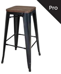 RELIX Wood Σκαμπό BAR, Μέταλλο Βαφή Μαύρο, Απόχρωση Ξύλου Dark Oak, Στοιβαζόμενο 43x43 H.76cm