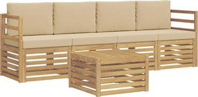 vidaXL Σειρά Καναπέ Εξωτερικού 5 pcs Λευκό και Μπεζ Πολυεστέρας