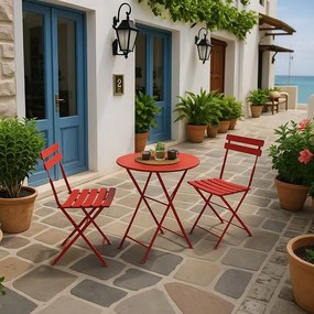 Σετ κήπου - Τραπεζαρία Bistro 3τεμ μεταλλική αναδιπλούμενη σε κόκκινη απόχρωση Φ60x71εκ 60x60x71 εκ.