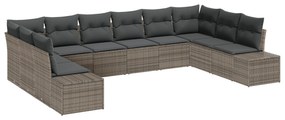 vidaXL Set Καναπέ Κήπου  10 τεμαχίων με μαξιλάρια Γκρι Πολυ Ρατάν