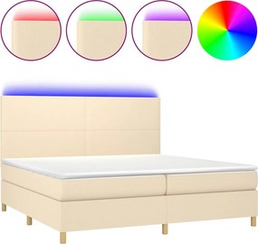 vidaXL Κρεβάτι Boxspring με Στρώμα &amp; LED Κρεμ 200x200 εκ. Υφασμάτινο